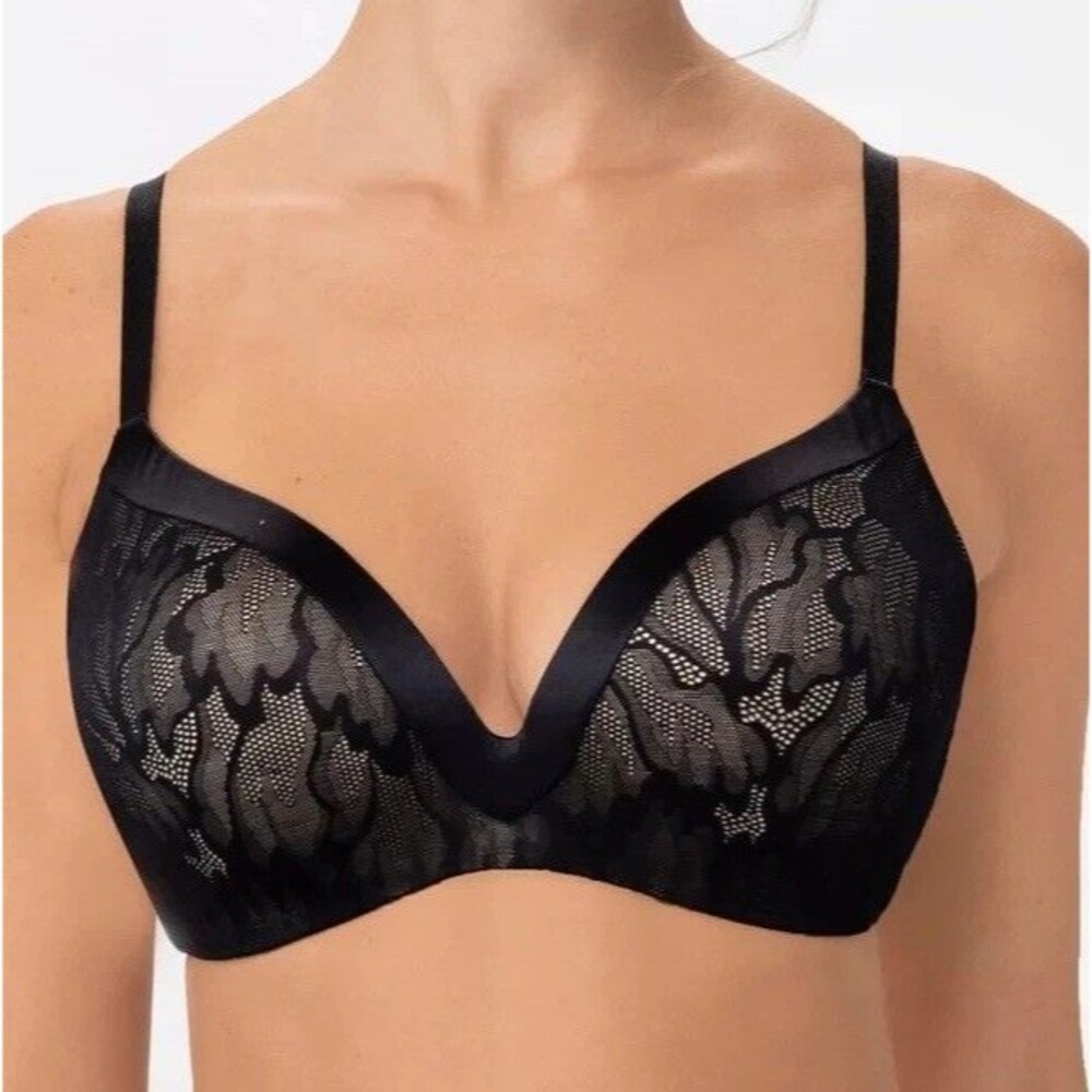 Underoutfit Style 1258 Black Lace Wireless Satin Grace 3D Molded Bra Size XXL